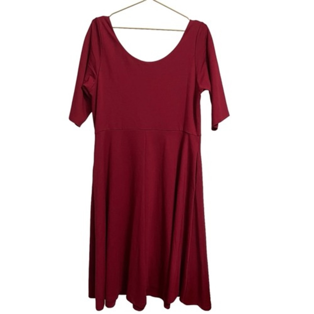City Chic Burgundy V-Neck Fit and Flare Midi Dress with Pockets Size S 16